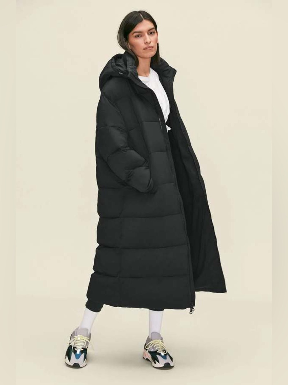 Girlfriend Collective Long Recycled Puffer Black S Cozy Winter Jacket